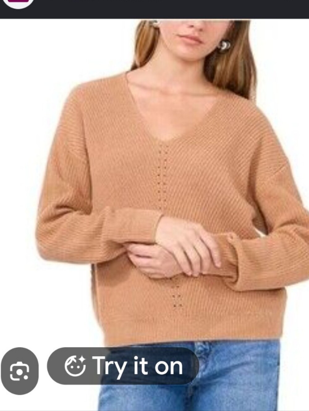 Charlotte Russe V-Neck Sweater in Tan Size XL